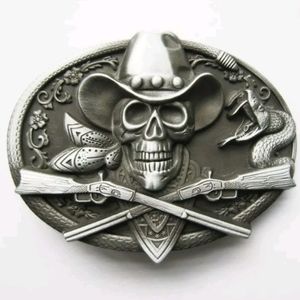 New unique Western cowboy skeleton skull rifle belt buckle approximately 3.75 in